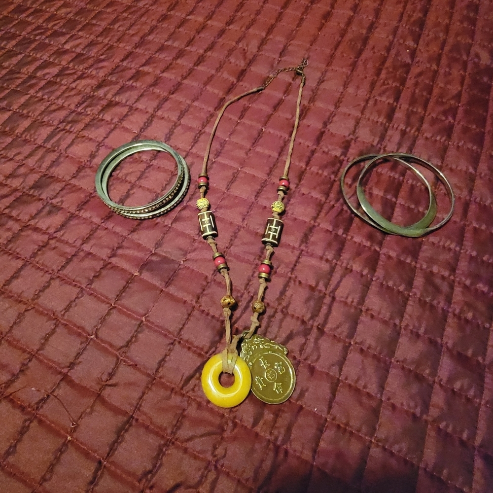 Bundle of Bohemian Charm Chinese Necklace And Two Sets of bracelets
